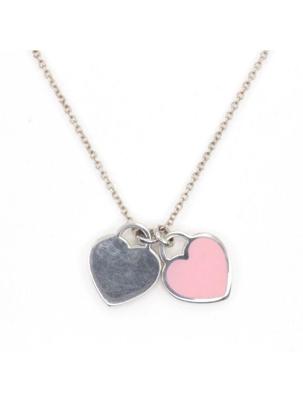 Tiffany & Co Necklace Return to Double Heart Pink Diamond Silver